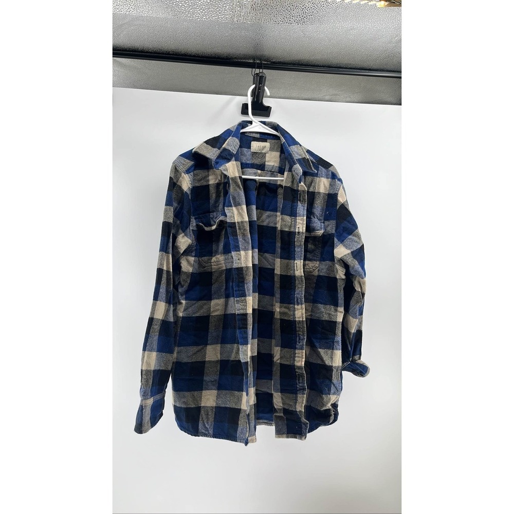 JACHS Men's Blue Plaid Flannel Shirt Long Sleeve Button Up L‎